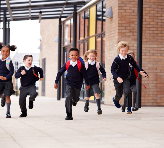 School children running